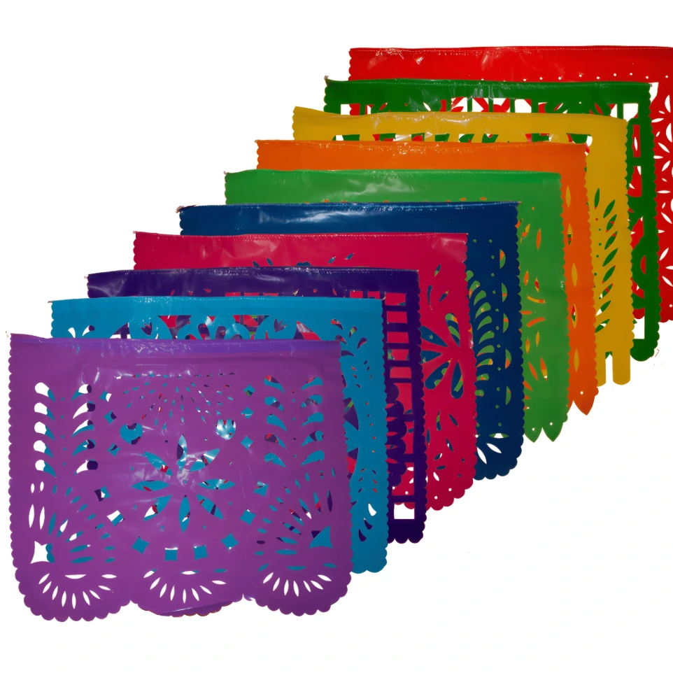 PAPEL PICADO en PLÁSTICO MULTICOLOR 10 tiras 5m